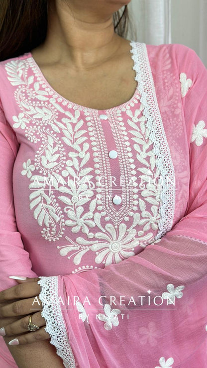 Pink Chikankari Plazo Set