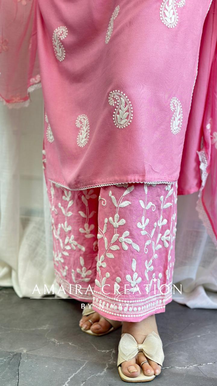 Pink Chikankari Plazo Set