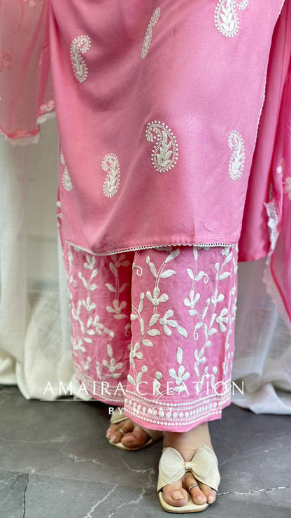 Pink Chikankari Plazo Set