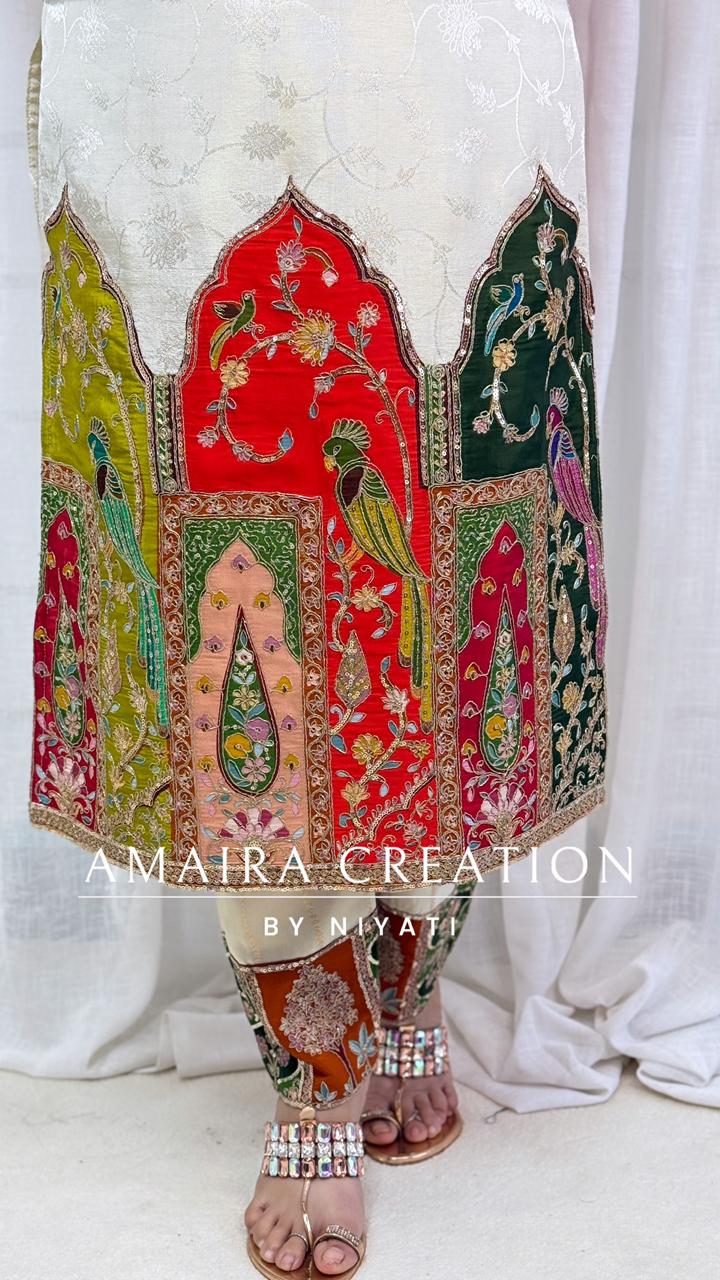 Cream Color Hand Embroidered Pant Set