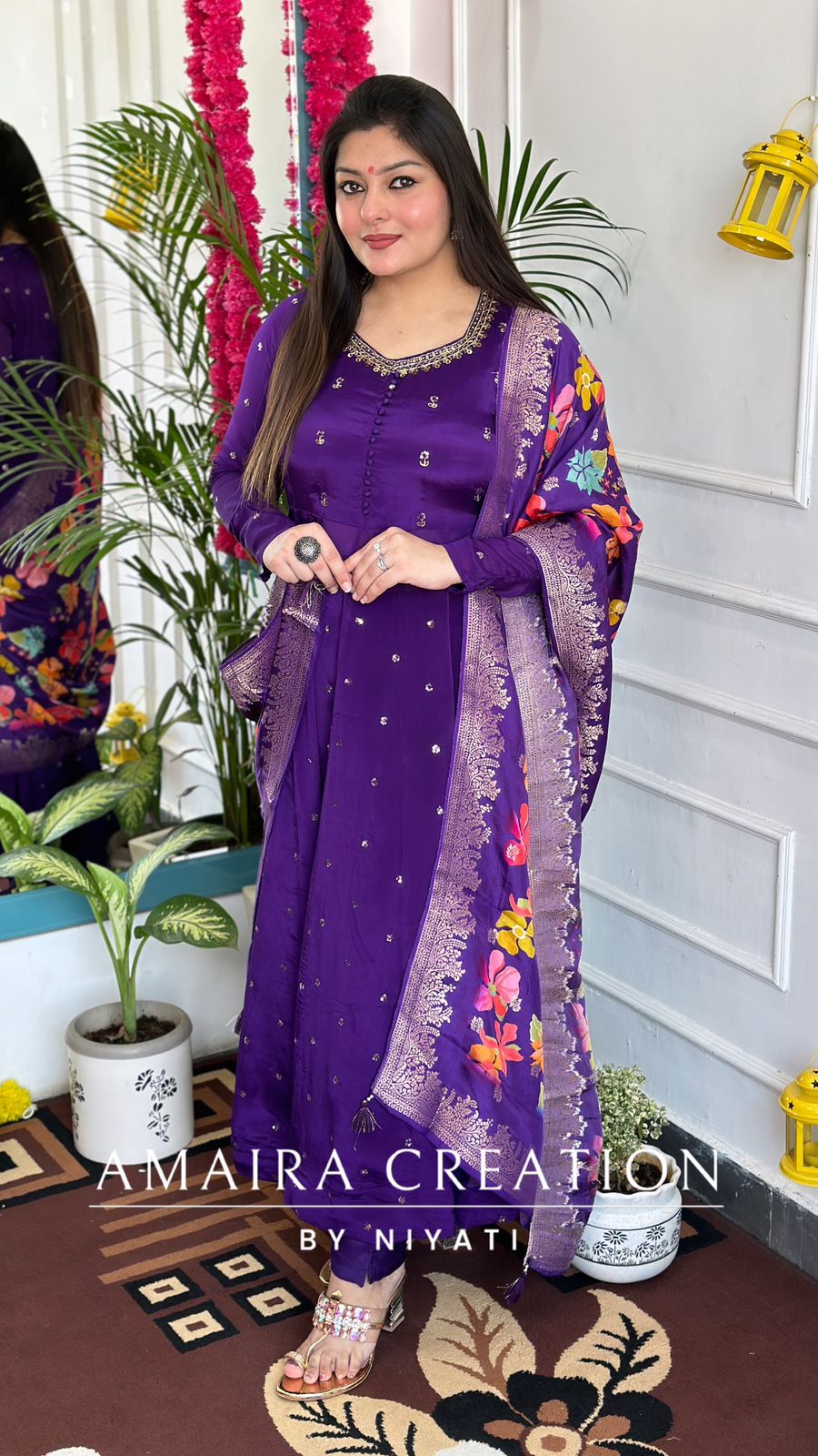 Purple Chinnon Anarkali Set