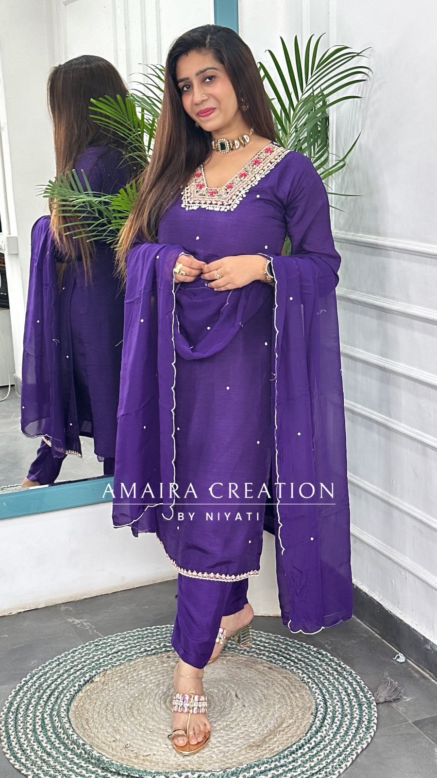 Purple Dola Silk Pant Set