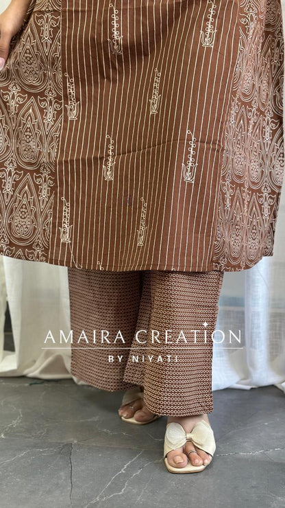 Brown Color Cotton A-Line Pant Set