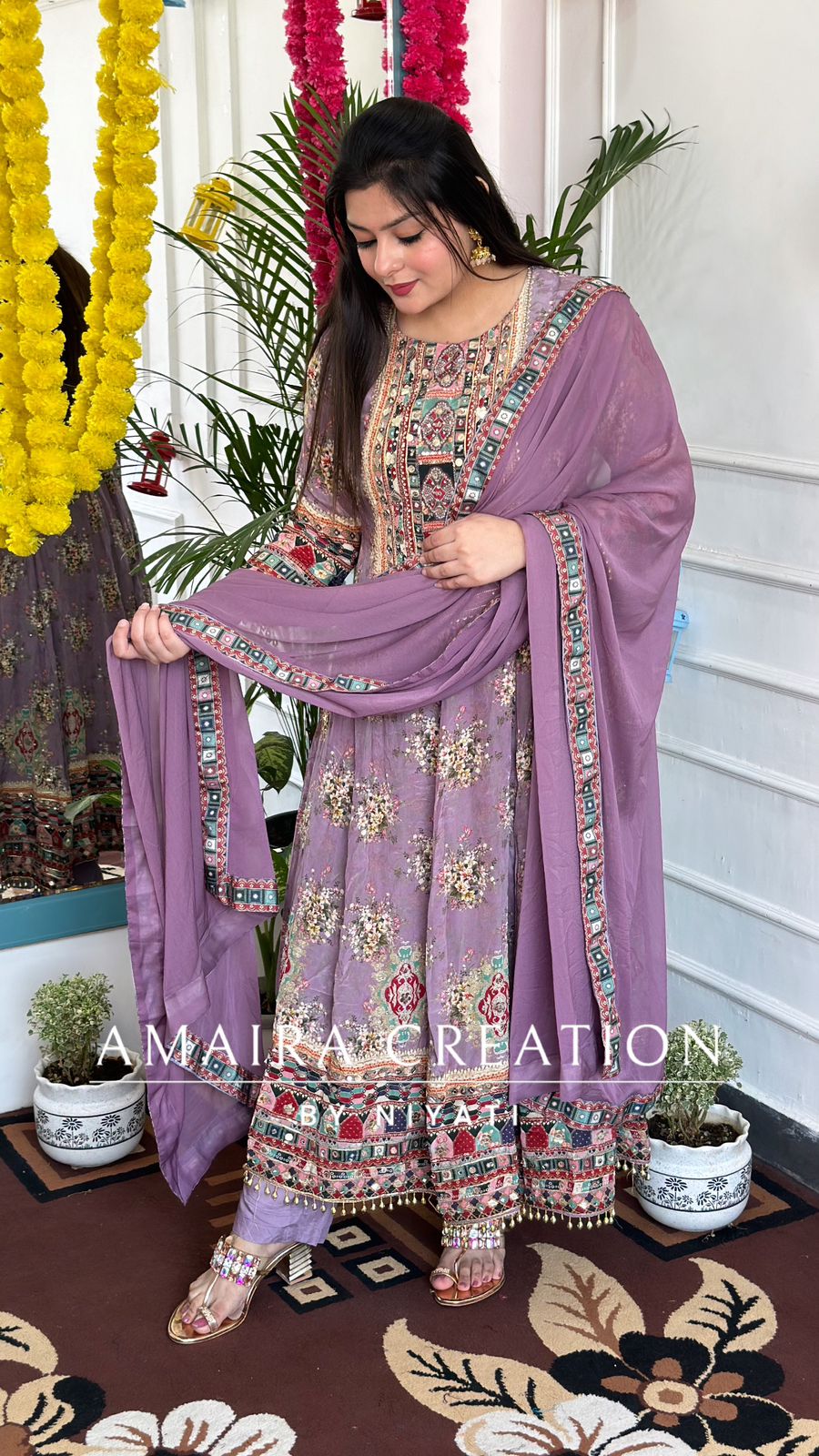 Lavender Crepe Anarkali Set