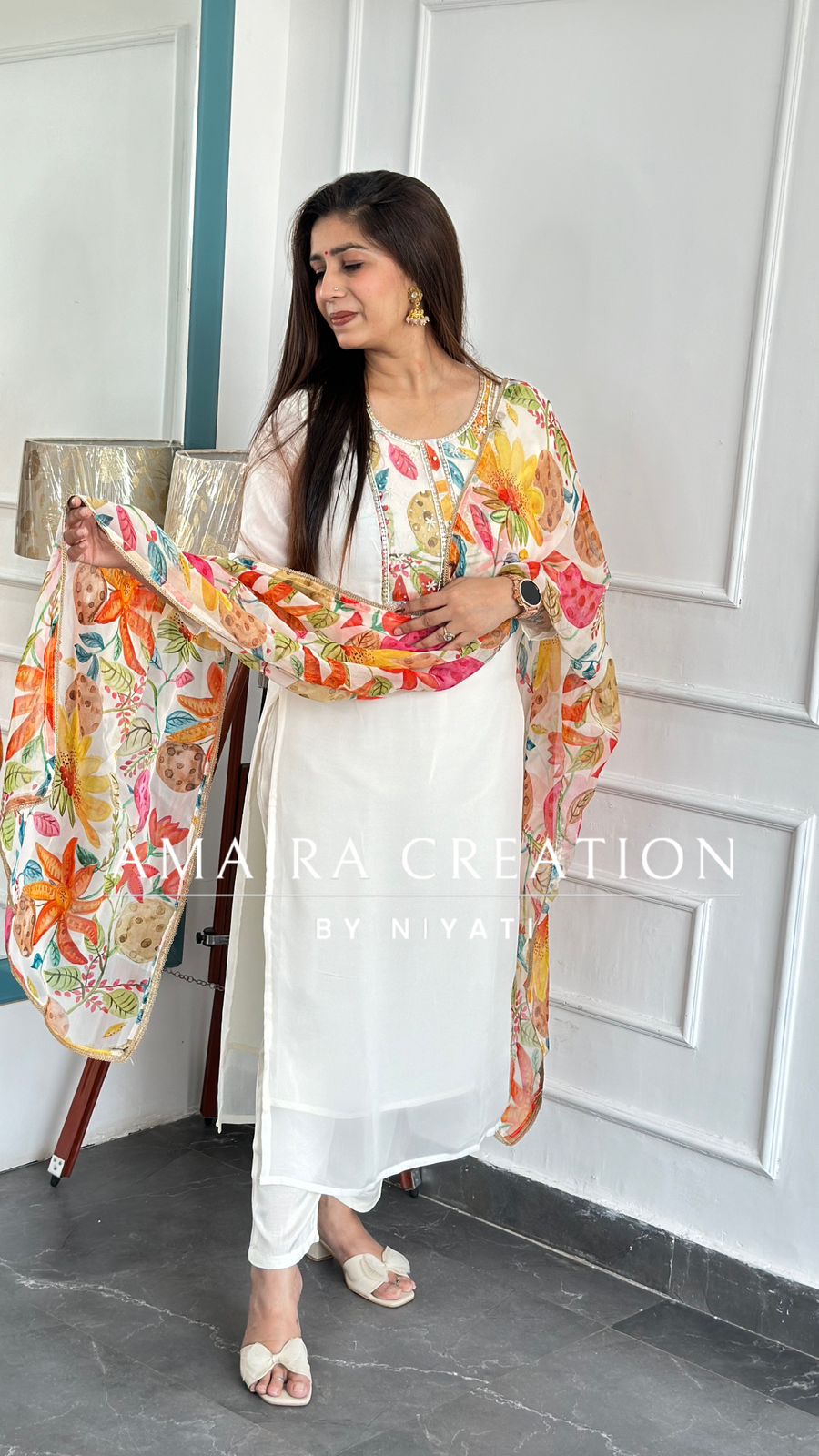 Organza Suit With Printed Organza Dupatta