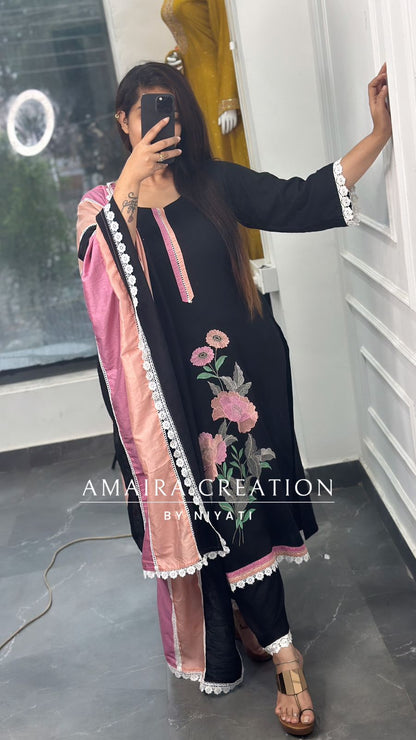 Black Thread Embroidery Suit