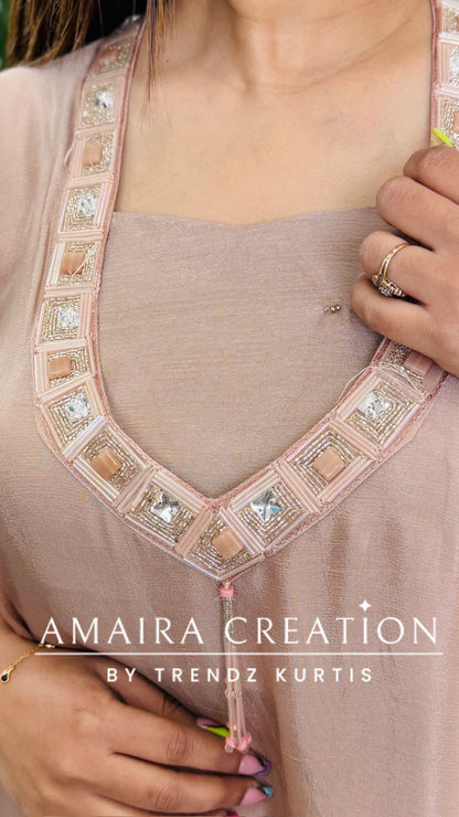 Premium Chinon Fabric Peach Color Three Piece Cord Set