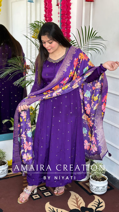 Purple Chinnon Anarkali Set