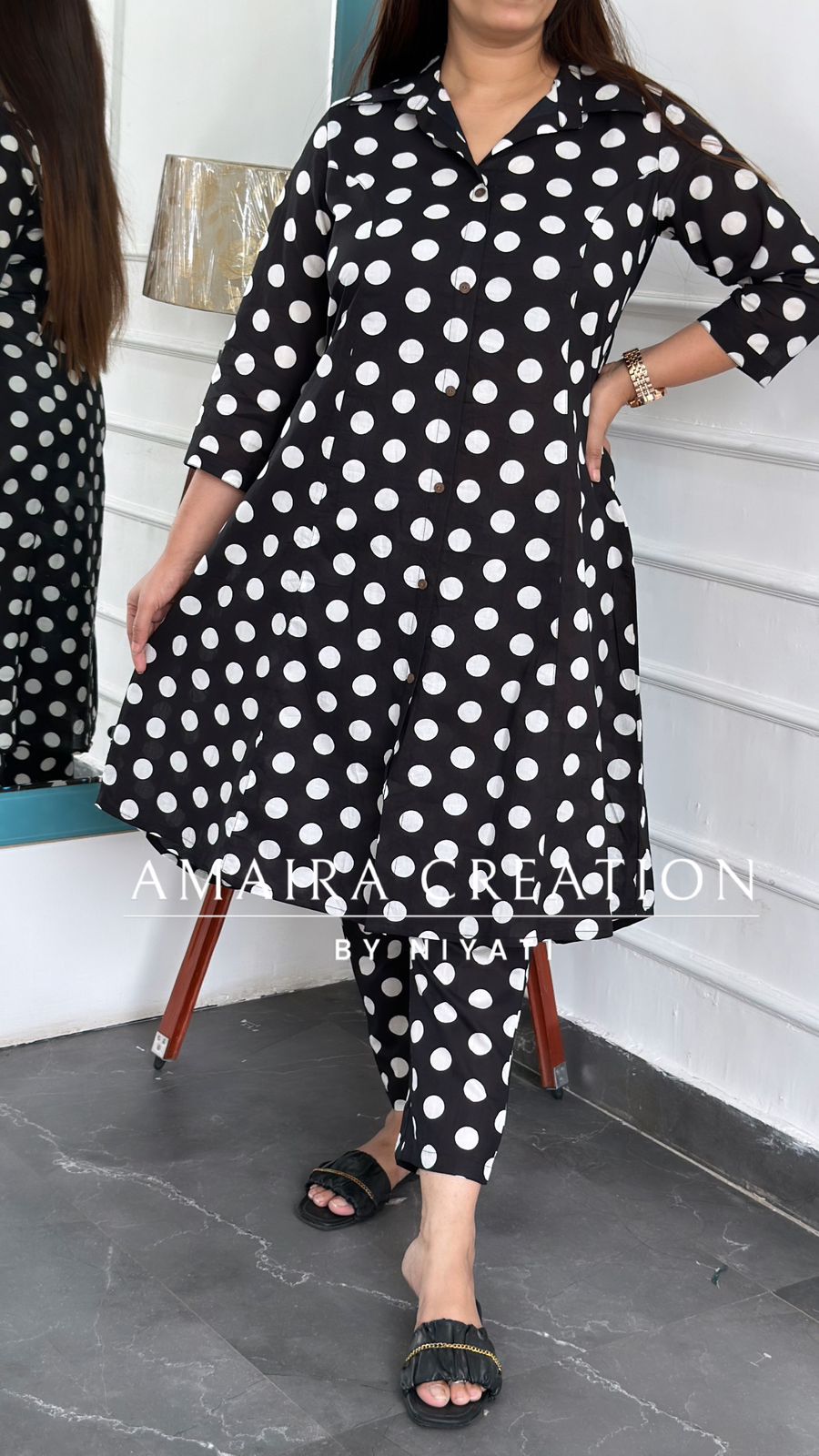 Black Polka Dot Cotton Co-ord