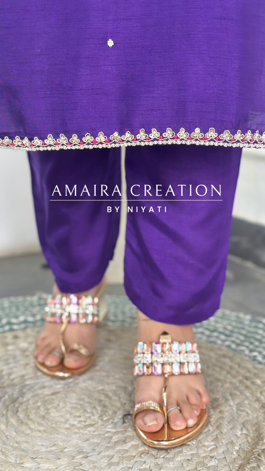 Purple Dola Silk Pant Set