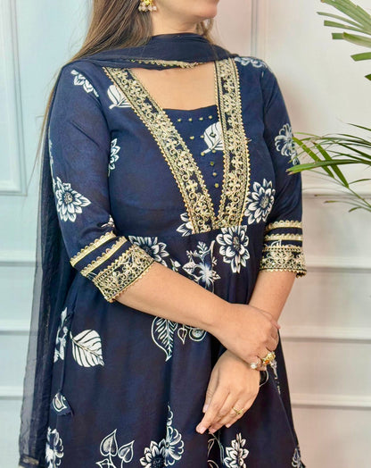 Navy Blue Reyon Anarkali Set
