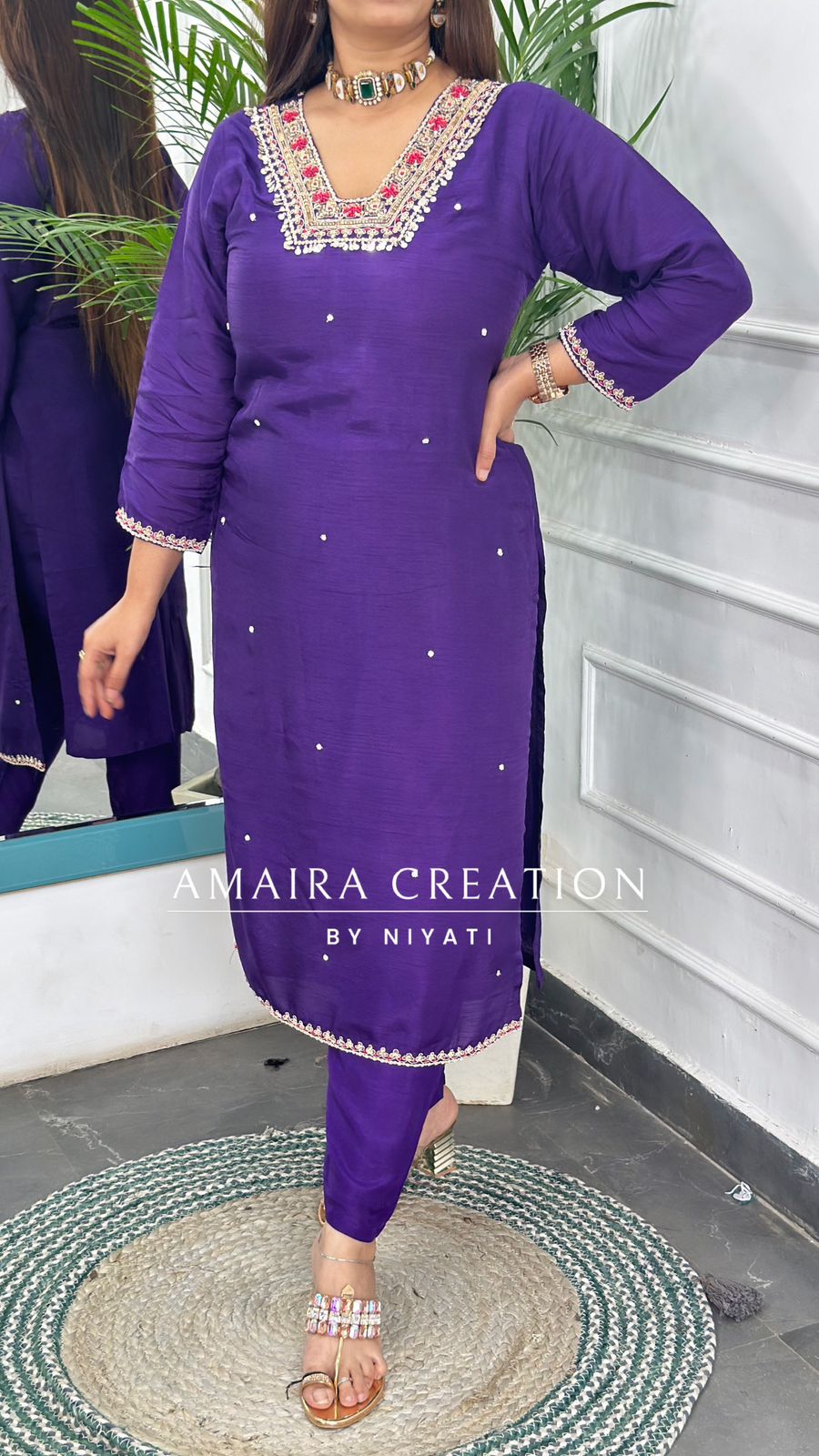 Purple Dola Silk Pant Set