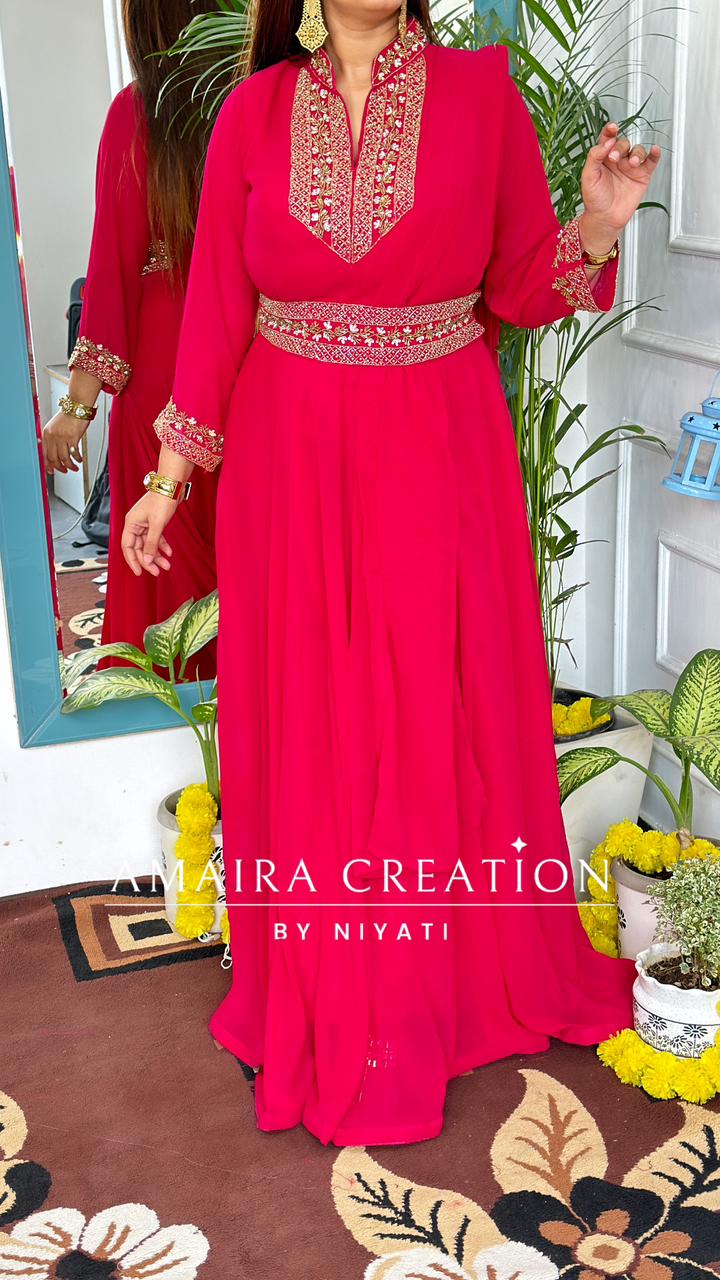 Trendy Drape Dress With (Beautiful Handwork Belt)