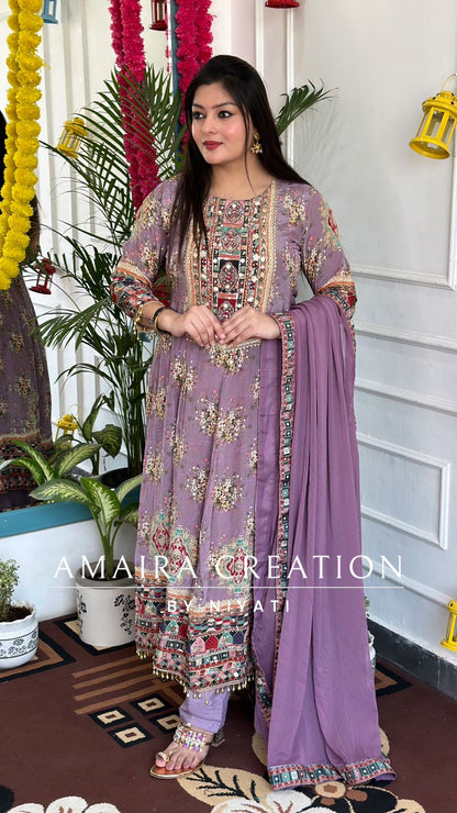 Lavender Crepe Anarkali Set