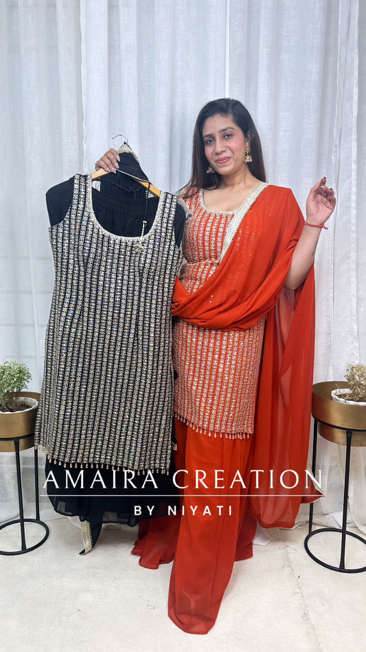Heavy Work Georgette Gharara Set (Sleeves Available)