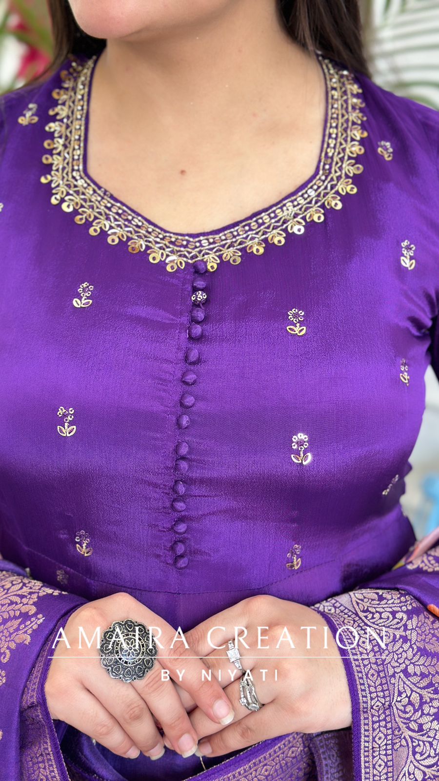 Purple Chinnon Anarkali Set