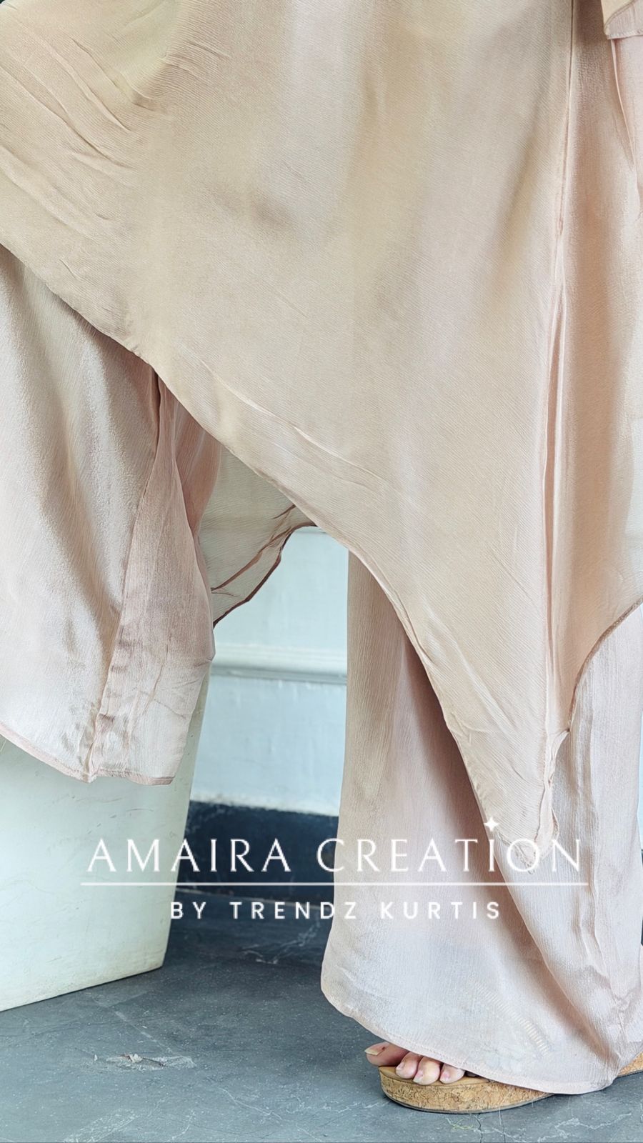 Premium Chinon Fabric Peach Color Three Piece Cord Set