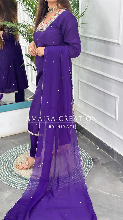 Purple Dola Silk Pant Set