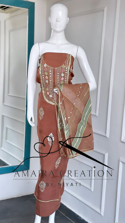 Organza Fabric Unstitched Suit with Organza Dupatta