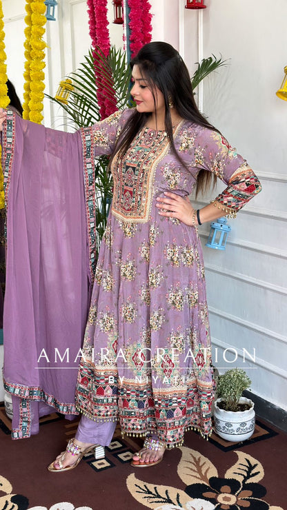 Lavender Crepe Anarkali Set