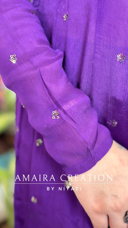 Purple Chinnon Anarkali Set