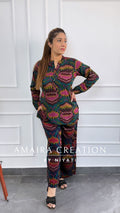 Green Color Ikkat Print Cord Set