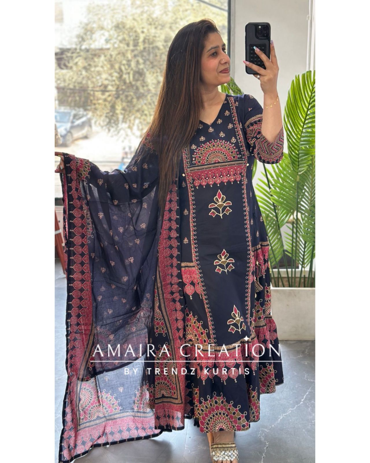 Premium Cotton Navy Blue Anarkali Set