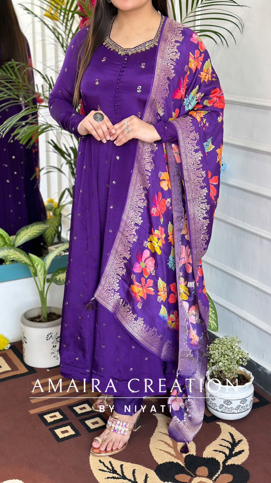 Purple Chinnon Anarkali Set