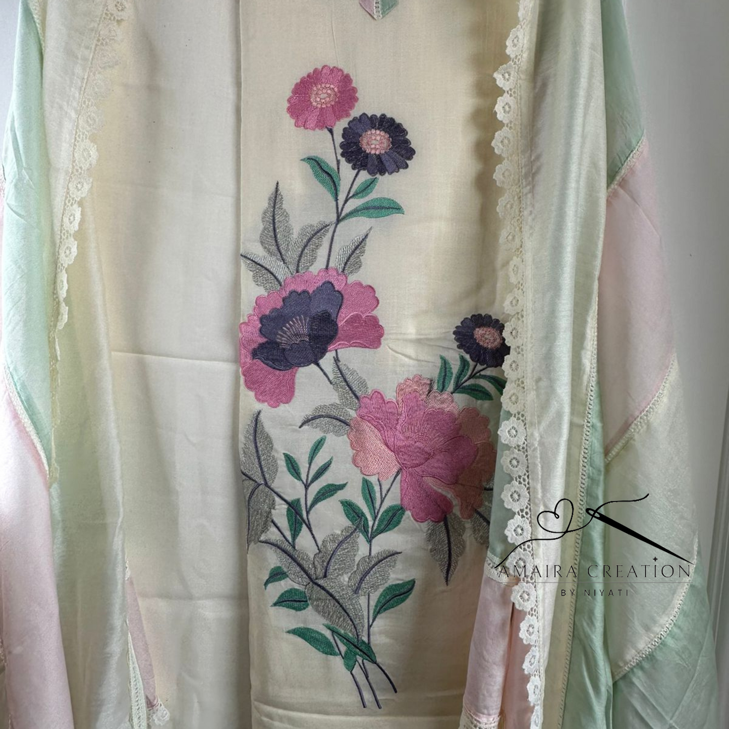 Thread Embroidery Unstitch Suit