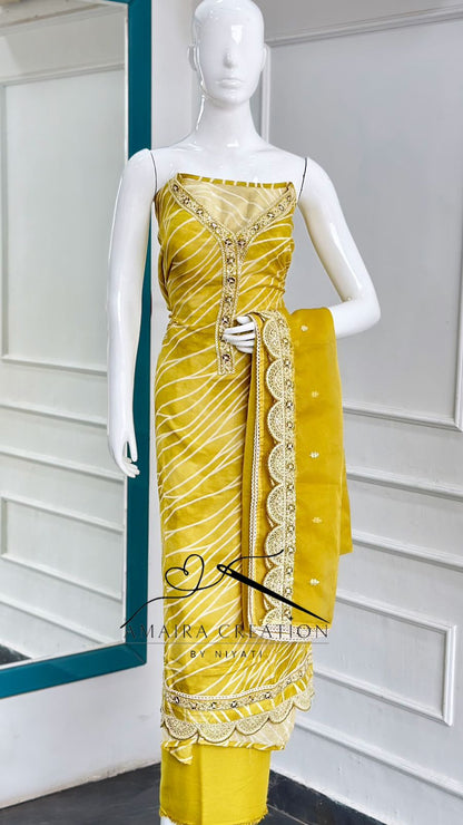 Muslin Fabric Unstitch Suit With Organza Dupatta