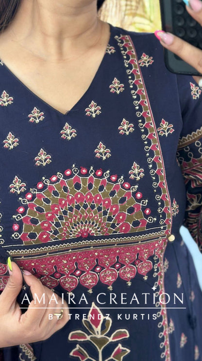 Premium Cotton Navy Blue Anarkali Set