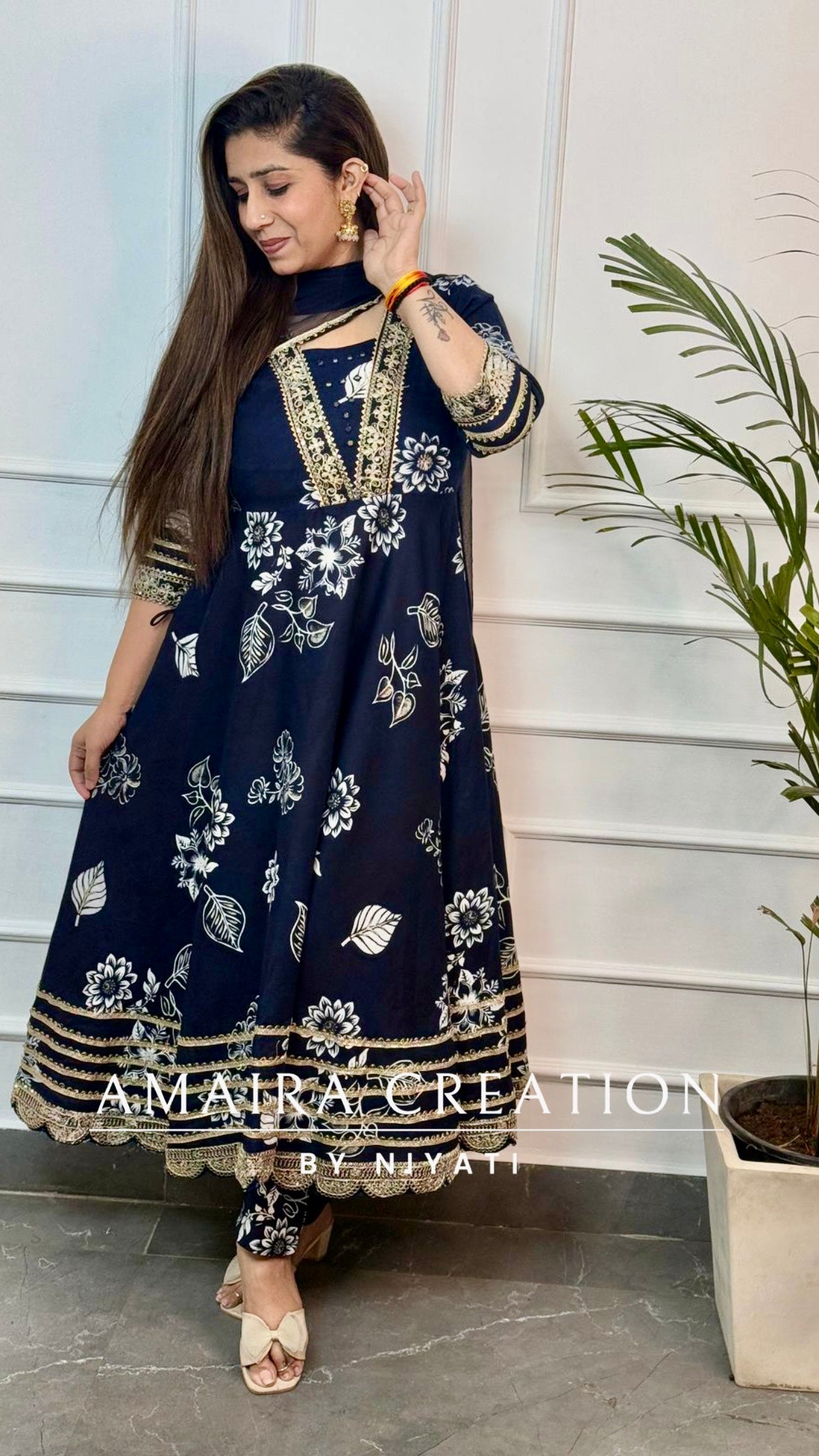Navy Blue Reyon Anarkali Set
