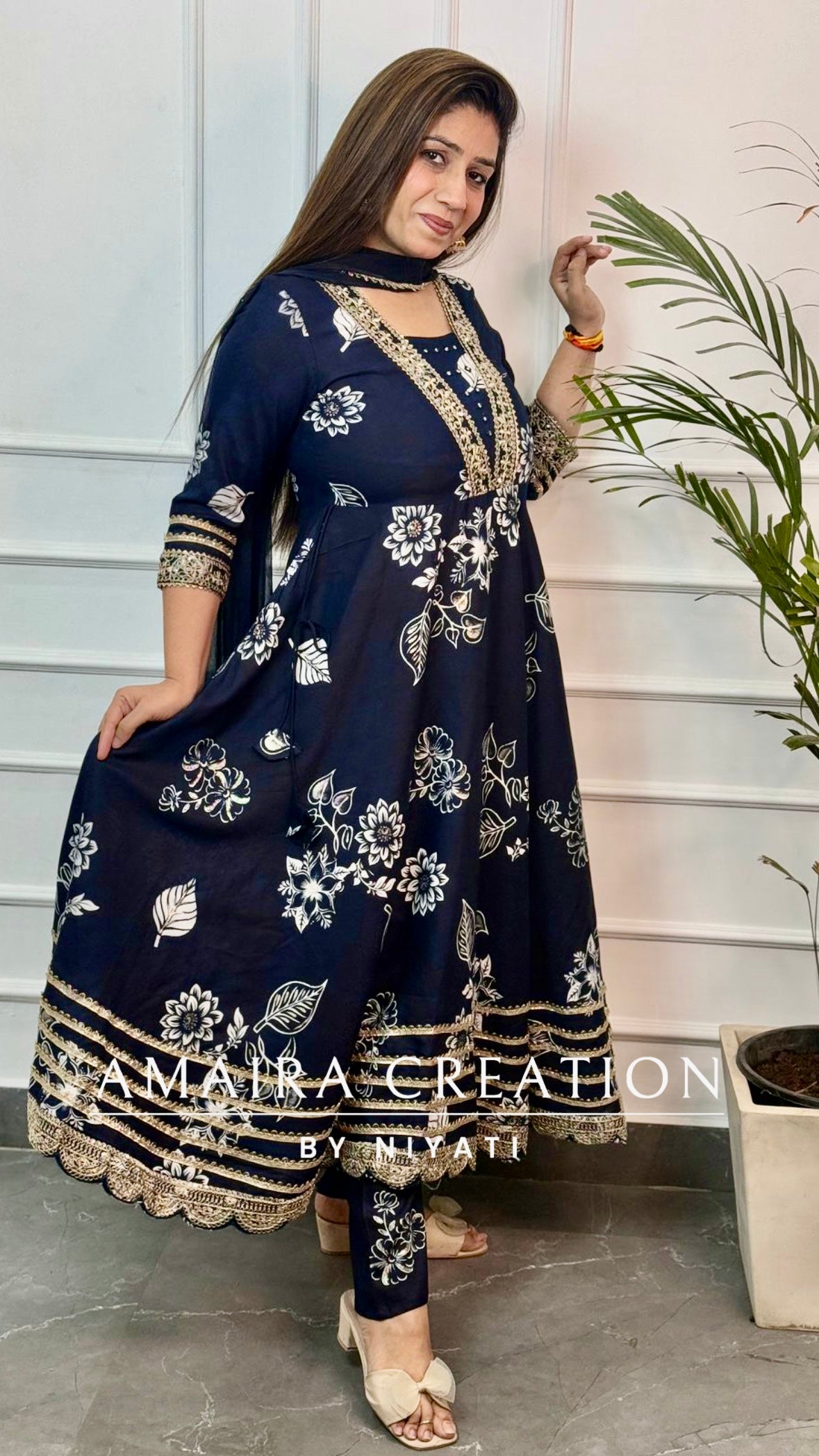 Navy Blue Reyon Anarkali Set
