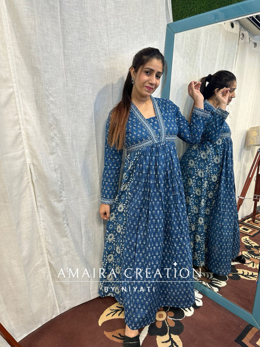 Pakistani V Neck Cotton Maxi Dress