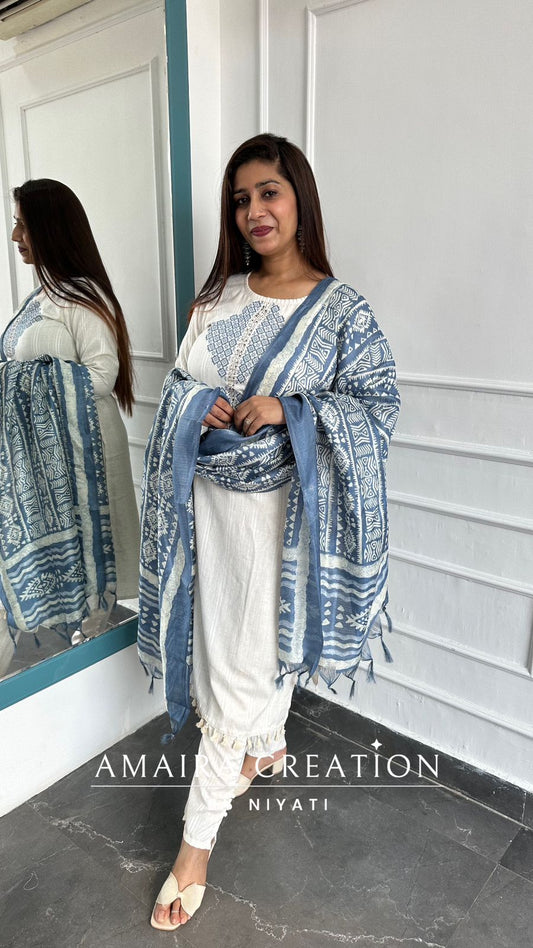 Cotton Suit With Printed Dupatta