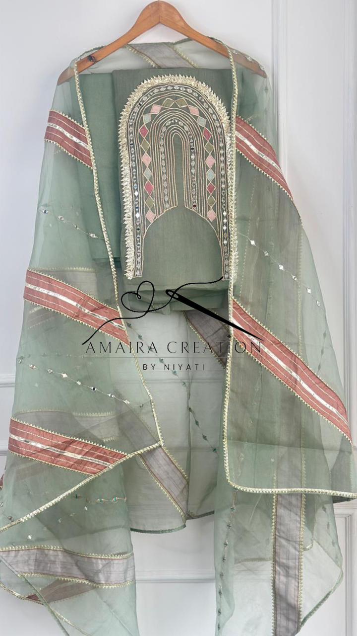 Organza Fabric Unstitched Suit with Organza Dupatta