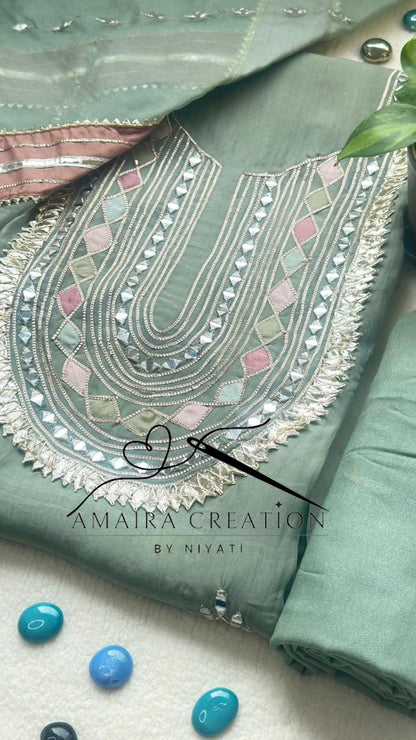 Organza Fabric Unstitched Suit with Organza Dupatta