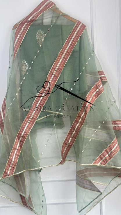 Organza Fabric Unstitched Suit with Organza Dupatta