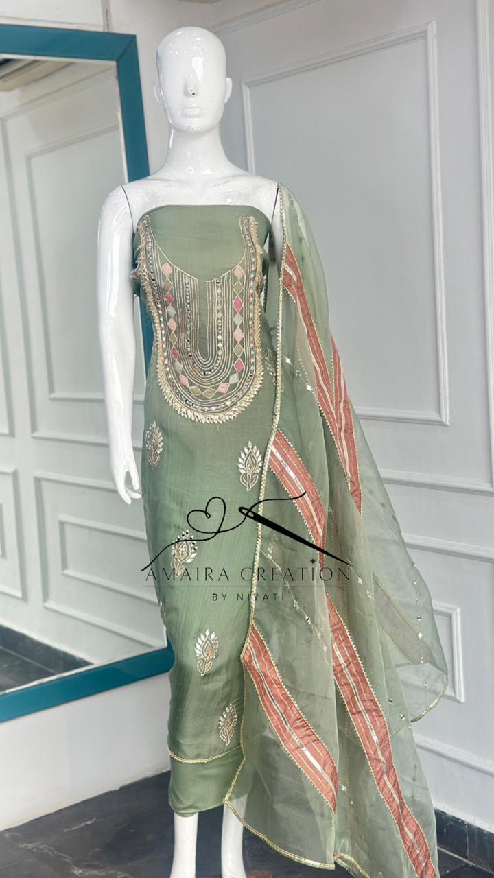 Organza Fabric Unstitched Suit with Organza Dupatta