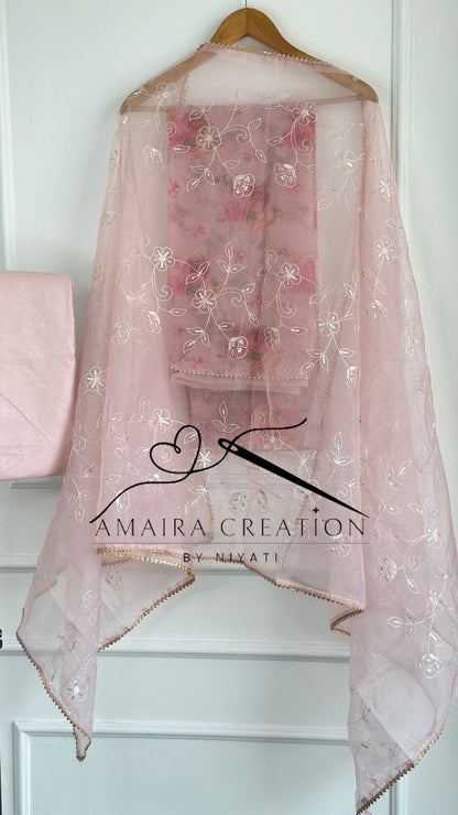 Organza Fabric Unstitched Suit