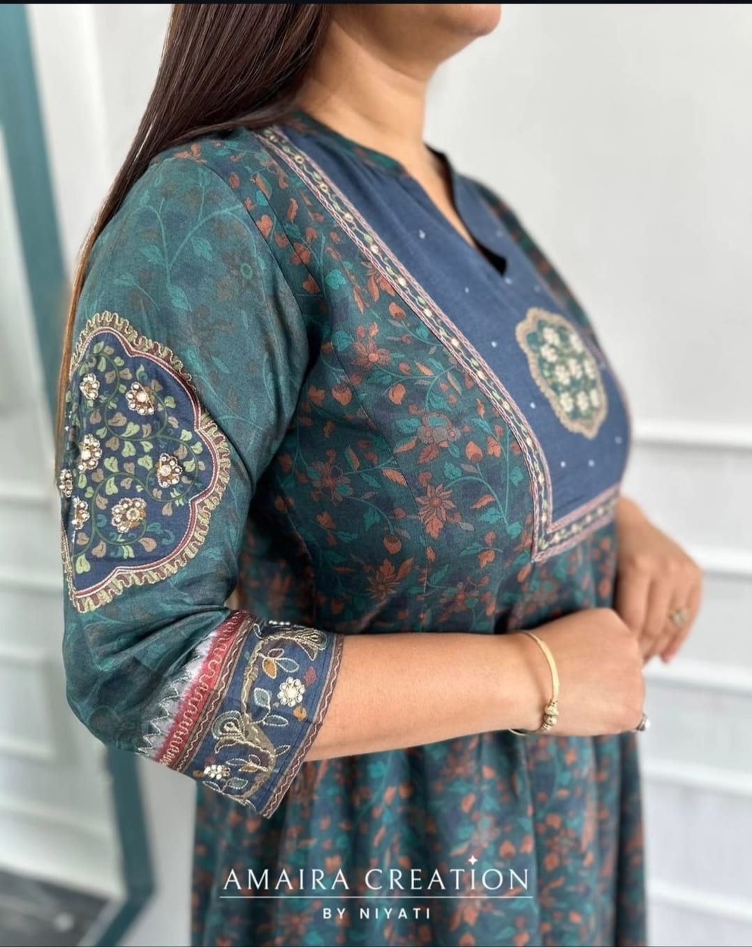 Printed Anarkali with kalamkari Dupatta