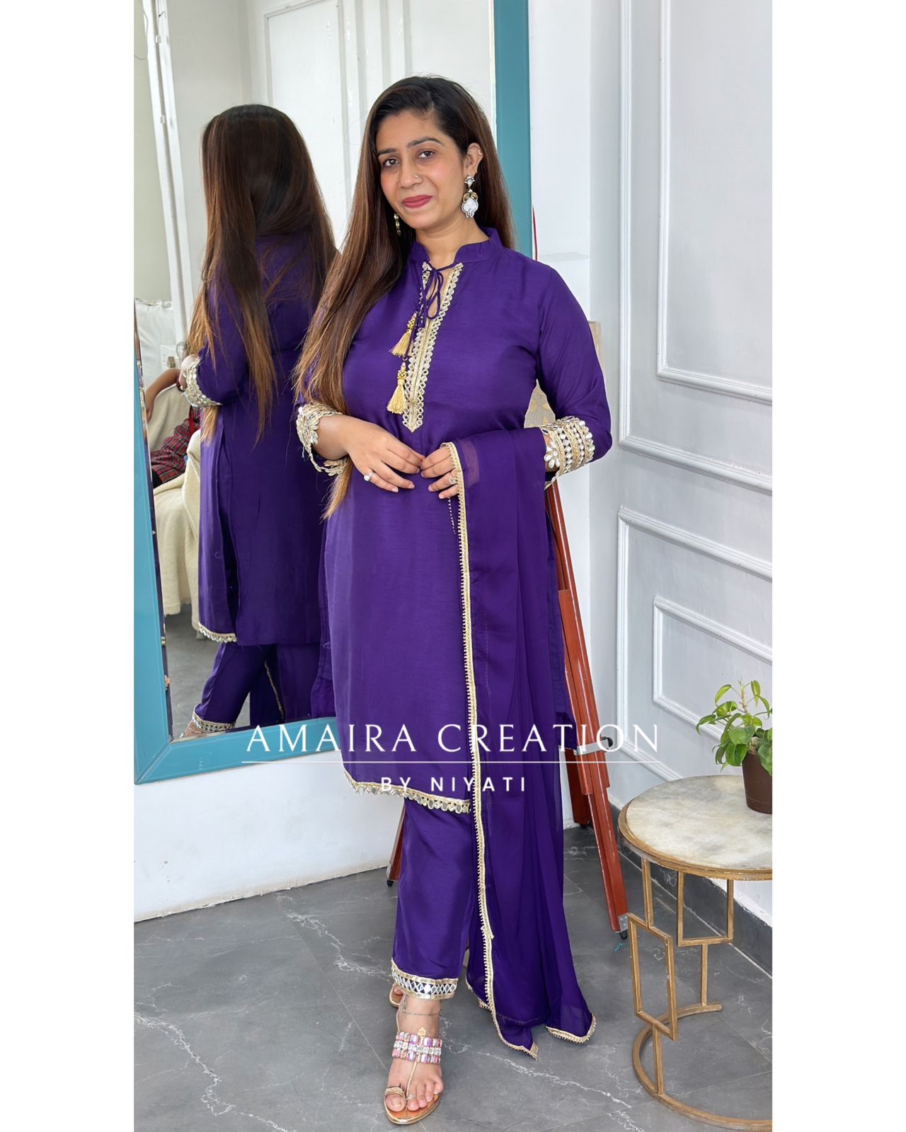 Purple Dola Silk Fabric Pant Suit