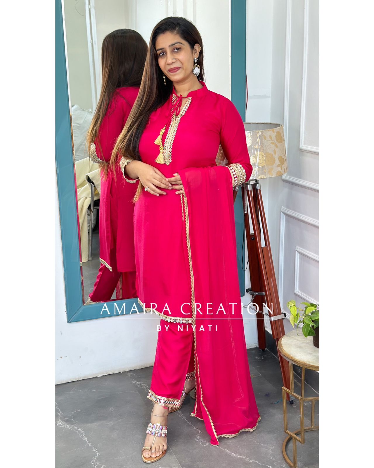 Magenta Dola Silk Fabric Pant Suit