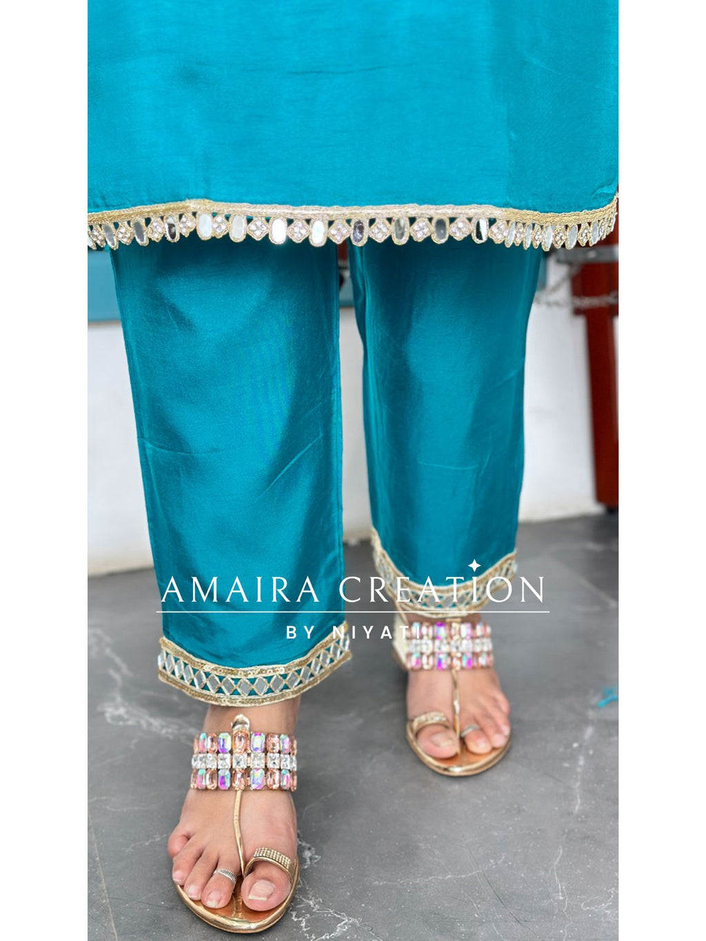 Rama Green Dola Silk Fabric Pant Suit