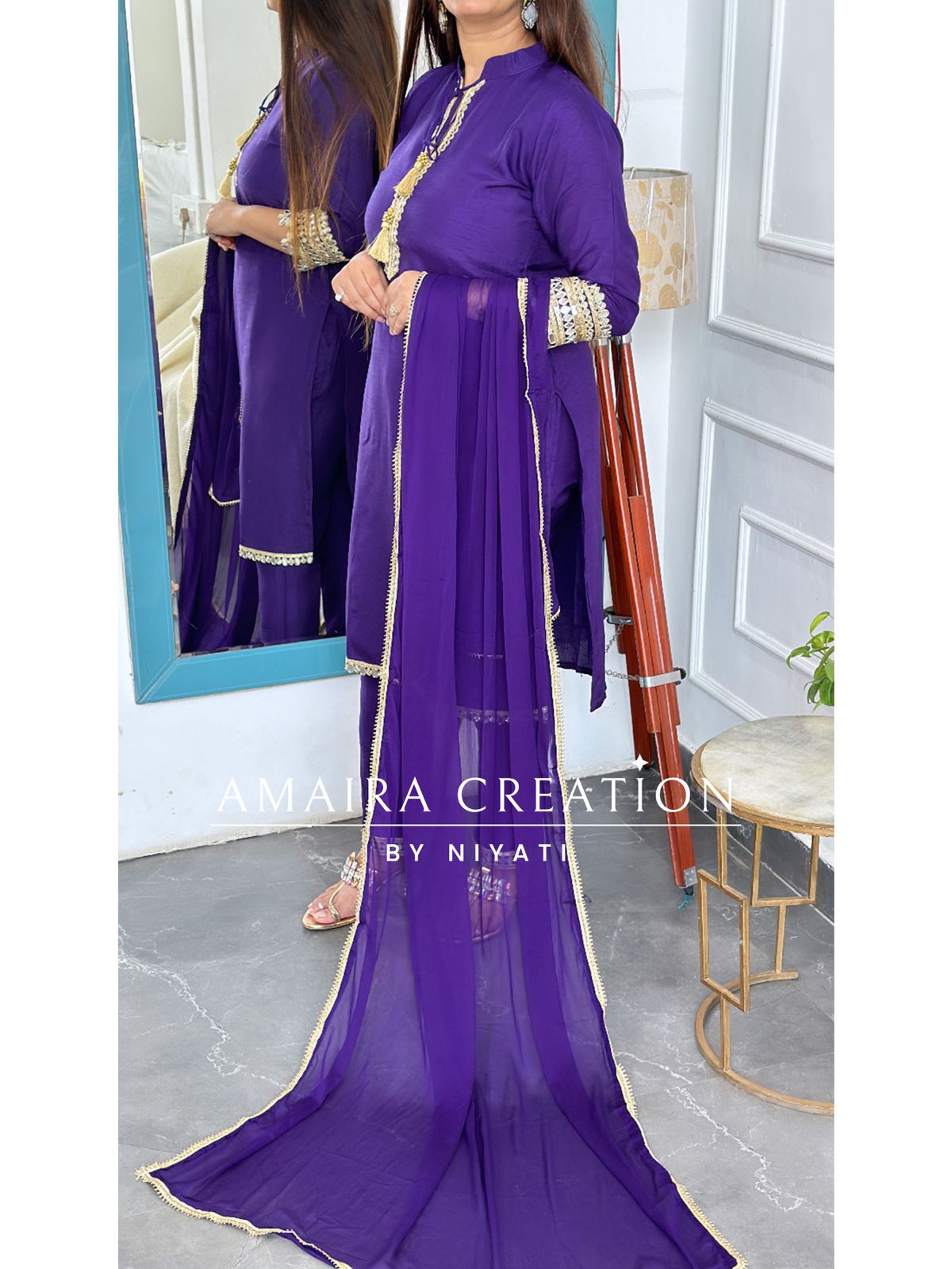 Purple Dola Silk Fabric Pant Suit