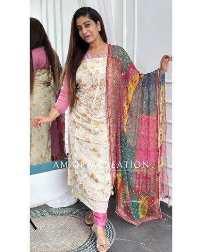 Banarasi Glass Tissue Unstitch Suit with Pakistani Dupatta