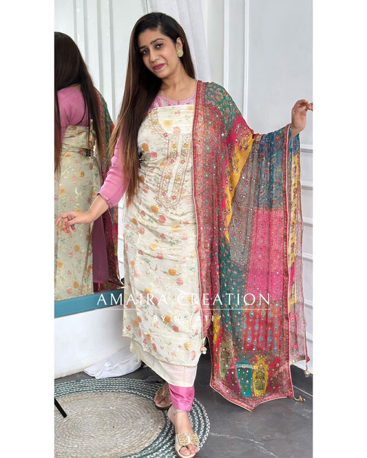 Banarasi Glass Tissue Unstitch Suit with Pakistani Dupatta