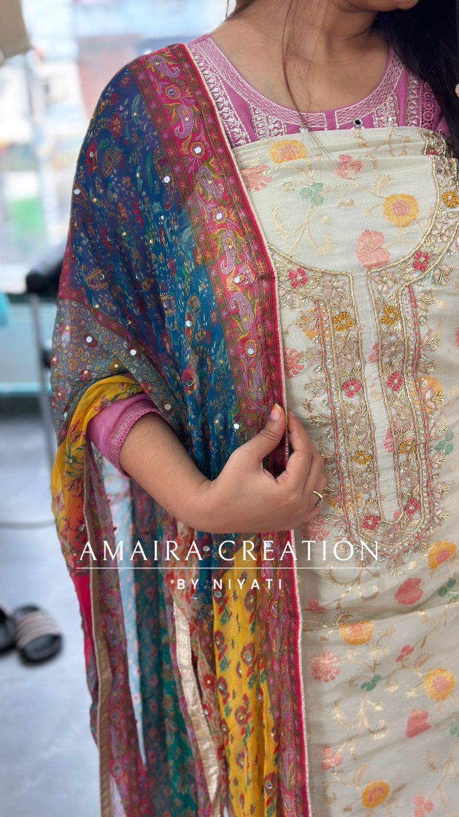 Banarasi Glass Tissue Unstitch Suit with Pakistani Dupatta