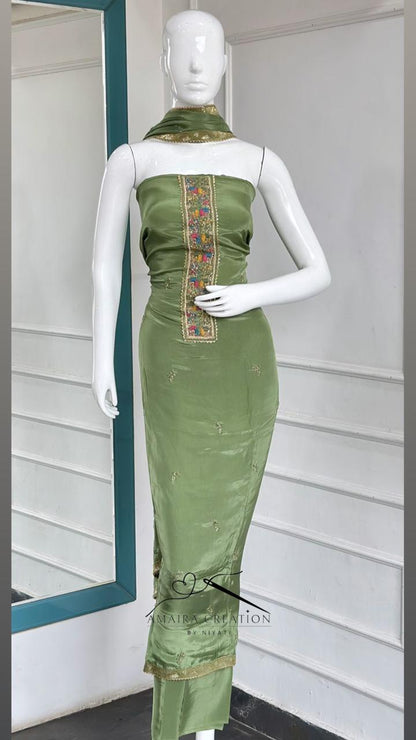 Crepe Fabric Unstitch Suit With Beautiful Handwork