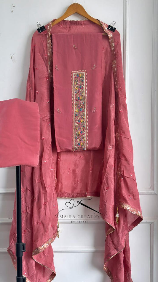 Crepe Fabric Unstitch Suit With Beautiful Handwork